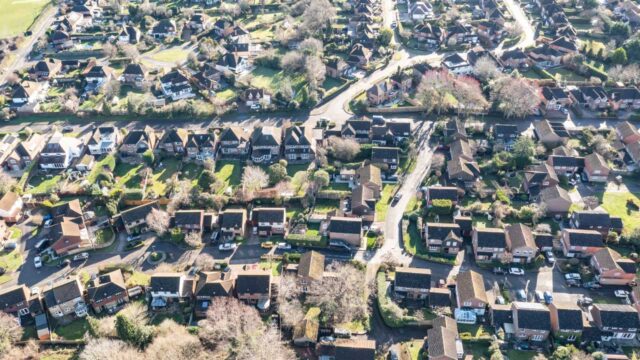 Aerial view of a large housing development