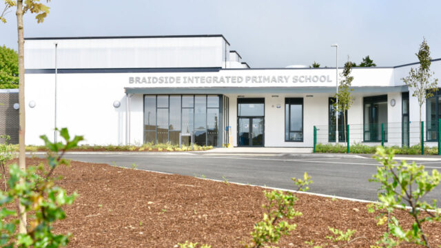 Front facade of the Braidside Integrated Primary School building