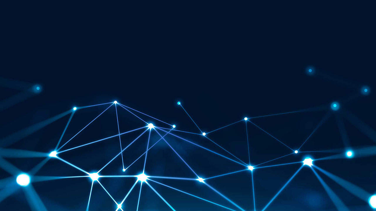 Bright dots connected by lines on dark blue background