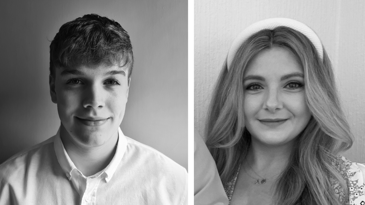 Black and white headshots of Zöe Moreland and Joe Tinsley