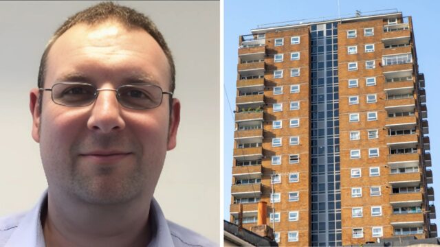 A picture of Tetra Tech's Mark Weeks and a hi rise building