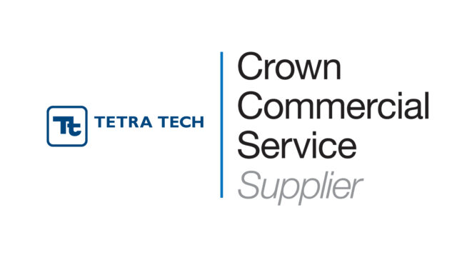 Tetra Tech logo at left and Crown Commercial Service Supplier wordmark at right on a white background.